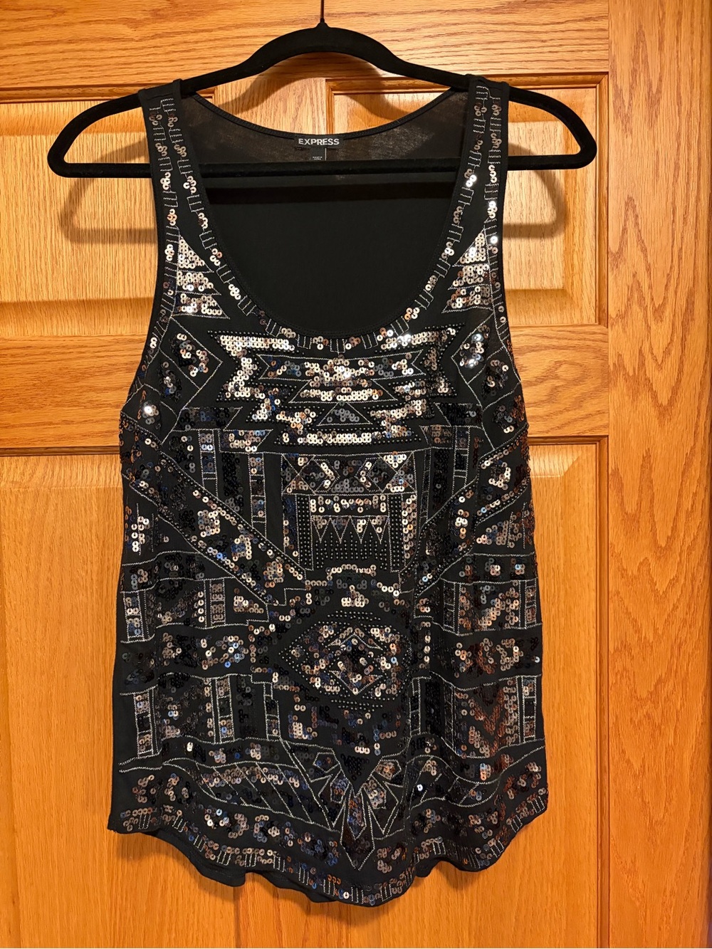 Express Black Sequin Geometric Embellished Tank